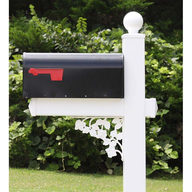 Roosevelt White Vinyl Post Mailbox with Black Steel Box