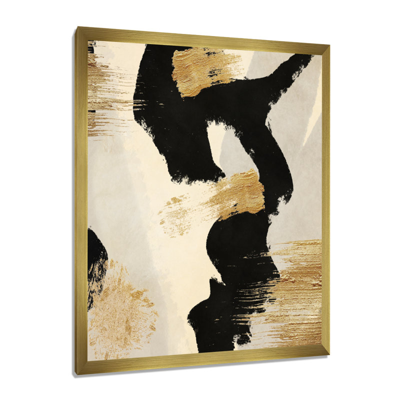 Abstrait Glam Collage, peinture sur toile - Collage II, H 32 po x l 24 po, Avec cadre, Doré