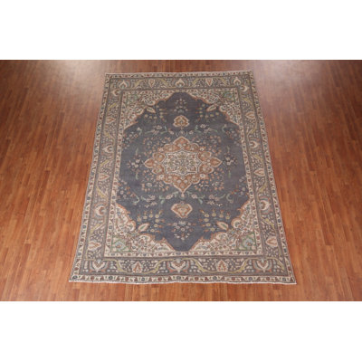 Tapis traditionnel gris et bleu fait à la main 8 x 11
