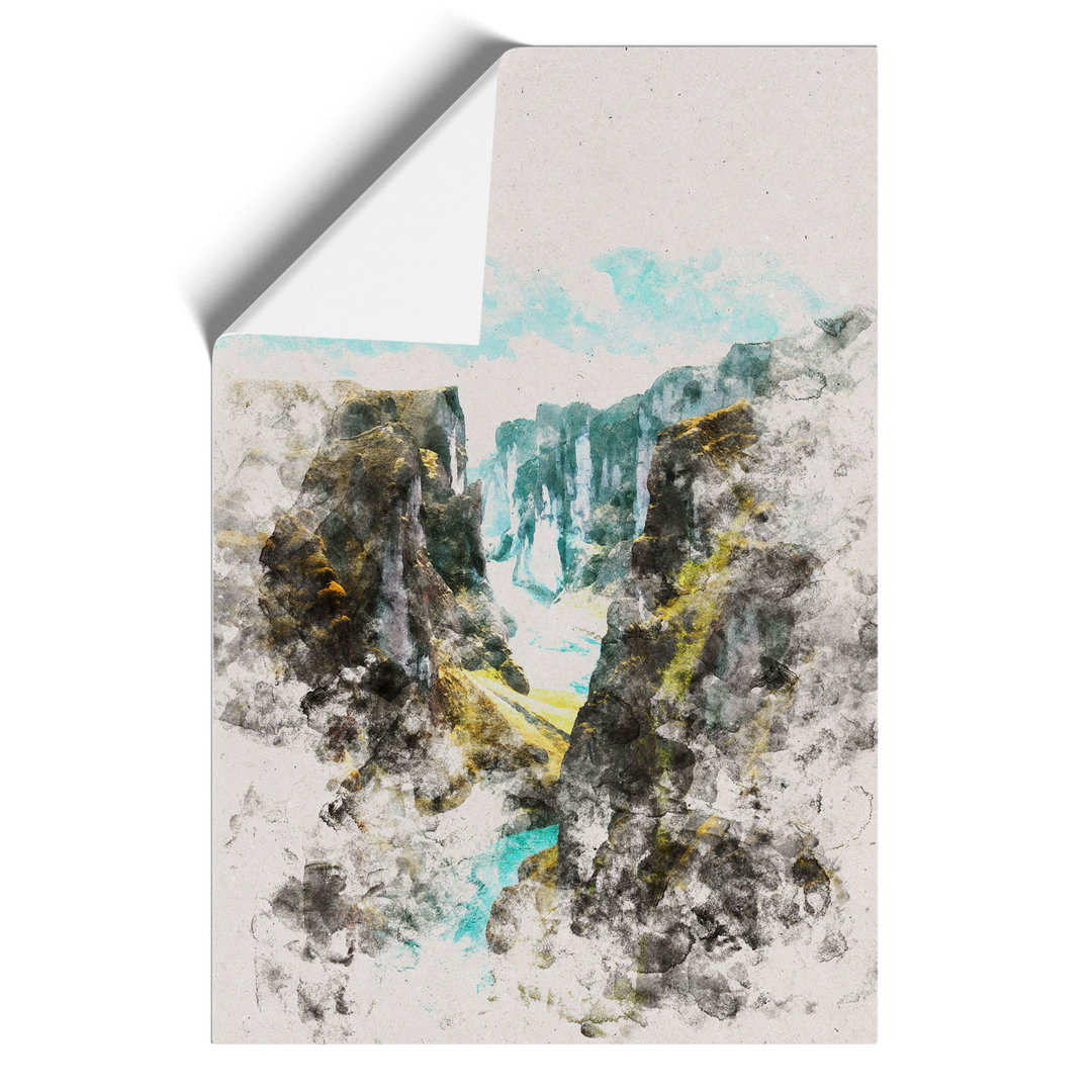 Ravine Between Mountains in Iceland Watercolour - Frameless Print