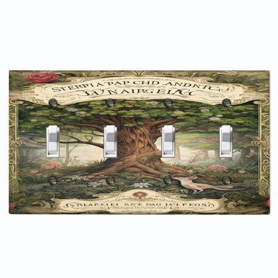 Green Tree Of Life Forest Nature Themed 4 - Gang Toggle Light Switch Standard Wall Plate