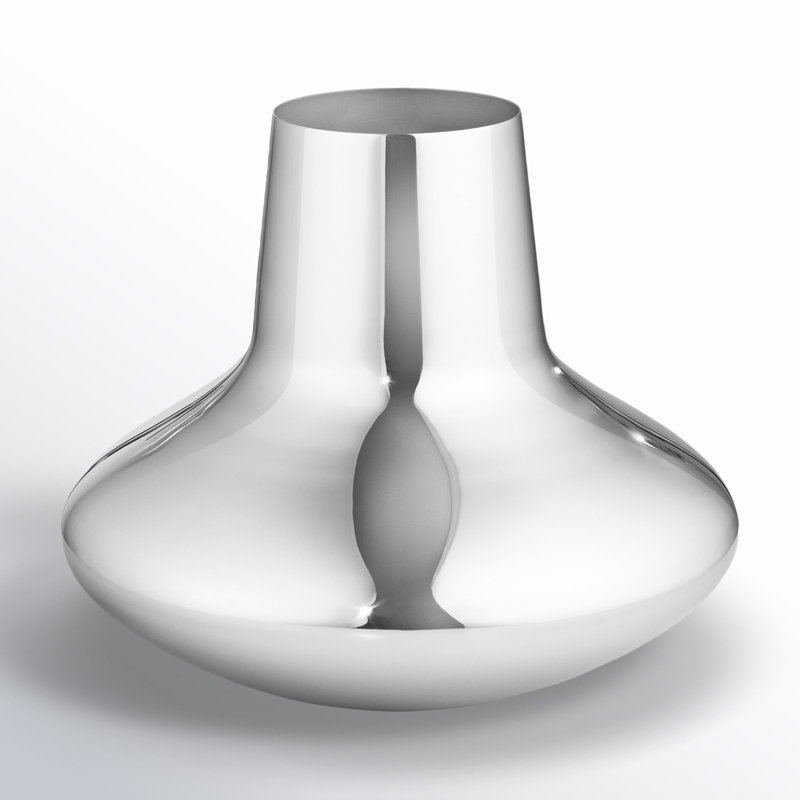 Henning Koppel Mirror Polished Indoor / Outdoor Stainless Steel Table Vase, 7.28" H x 8.86" W x 8.86" D