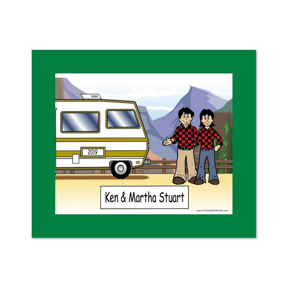Printed Perfection Personalized RV Couple Cartoon Caricature with a Mat ...