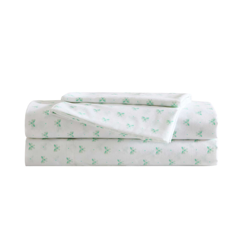 Laura Ashley Kids Cozy Printed Sheet Sets, Queen Sheet Set with 2 Pillowcases, Lovely Bows Blue