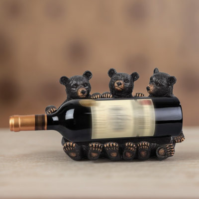 9.5"H 3 Bear Wine Rest Rack Bottle Holder by Millwood Pines