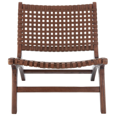 Denman Woven-Back Leather Side Chair