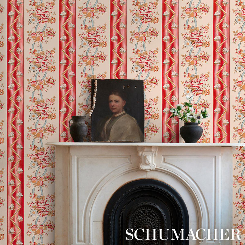 Sylvain Floral Stripe Wallpaper, Rouge
