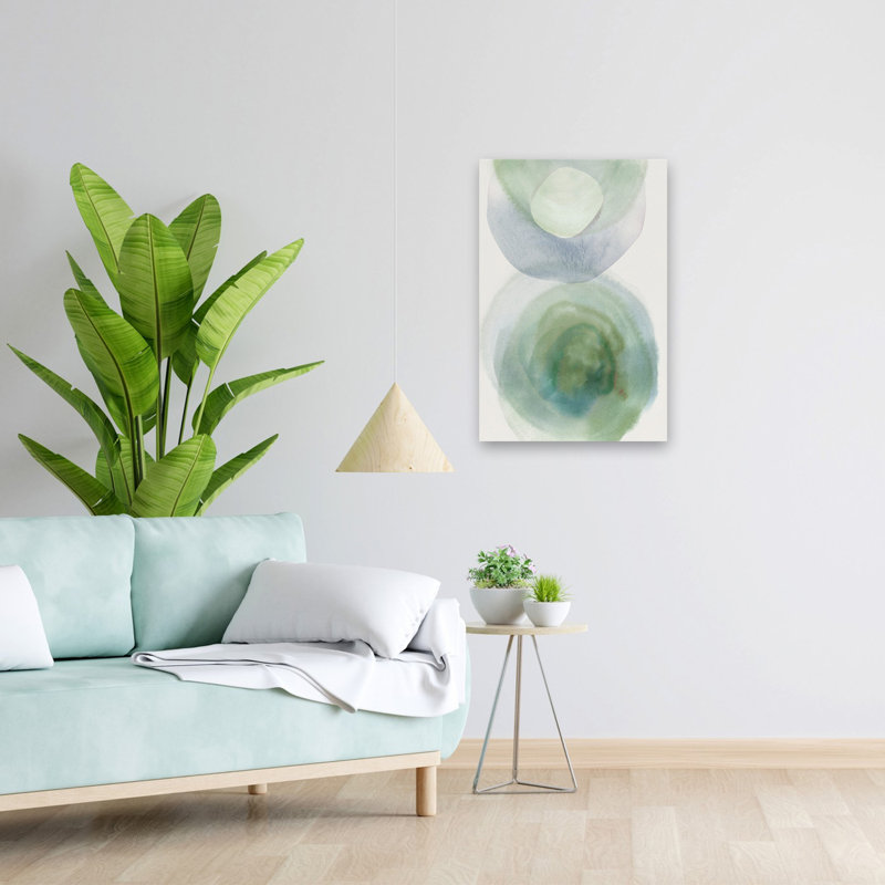 (ZL086-A) Cercles mous en bleu et vert - formes abstraites minimalistes modernes, H 24 po x l 16 po