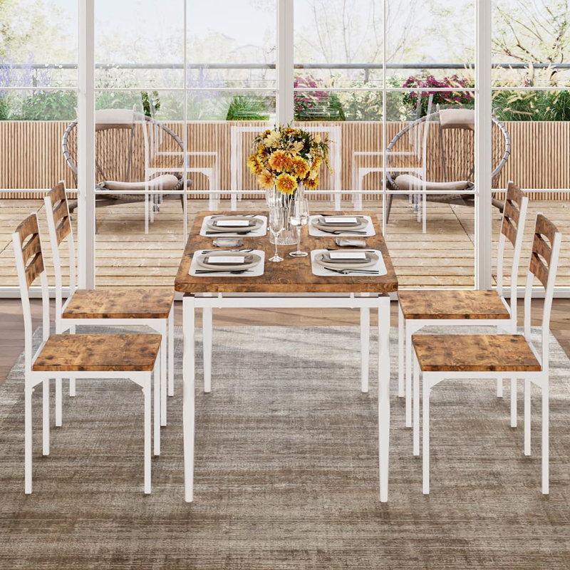5 Piece Dining Table Set for 4,Industrial Kitchen Table and Chairs Set for 4, Kitchen Table Set with Spiral Metal Legs, Compact Furniture for Dining Room Apartment