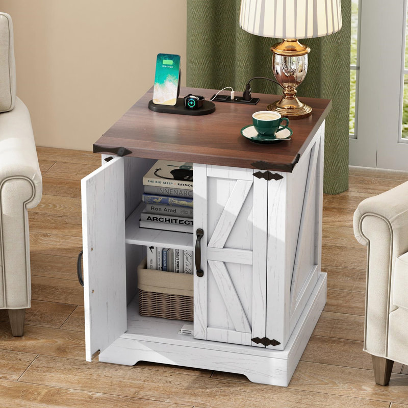 Rustic Wood Nightstand with Adjustable Shelf, White