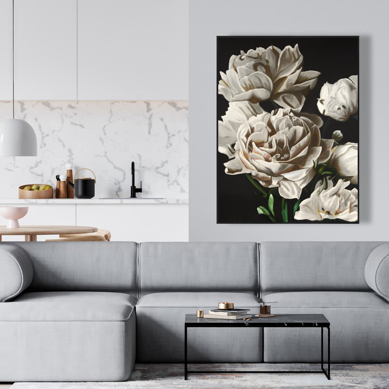 Pivoines beiges - Toile encadrée pour une décoration intérieure élégante