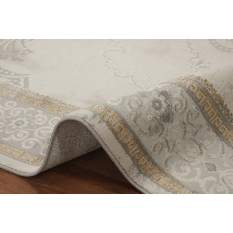 Tapis élégant à motif traditionnel beige et ivoire 5 x 7