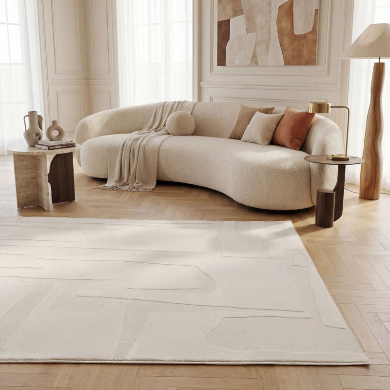 Loft Modern Abstract Living Room Area Rug and Runner Soft Pile, Ivory, Rectangle 80 x 150 cm