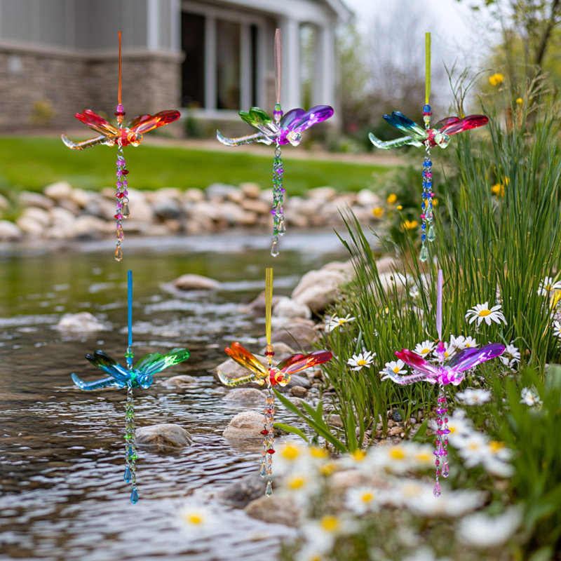 Assorted Three Tone Hanging Acrylic 3-Piece Dragonfly Chain Ornaments (Set of 6)