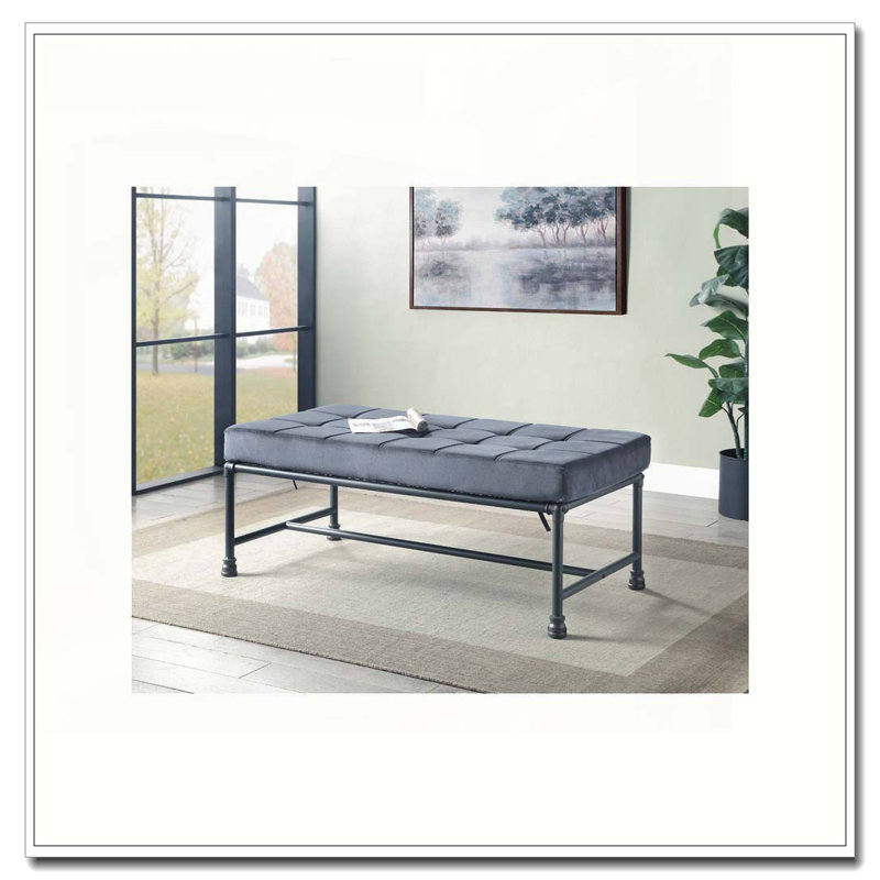 Banc en velours Brantley et finition gris sable