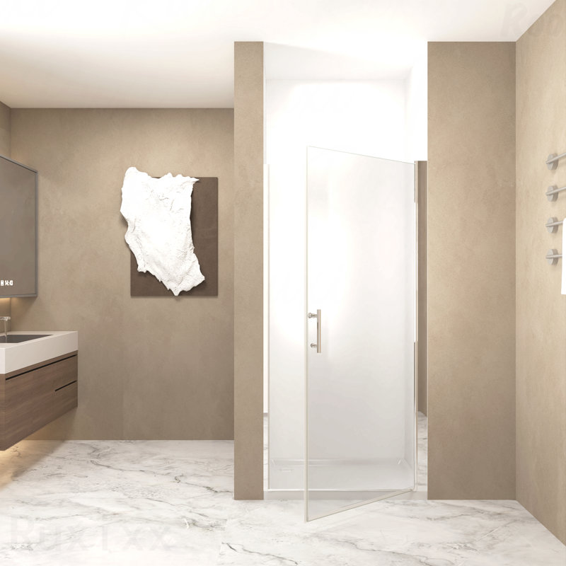 Shower Door  - Chrome Aluminum Frame Material, Half Frame,1/4"(6Mm) Tempered Glass Explosion Proof Film,Stainless Steel Handle