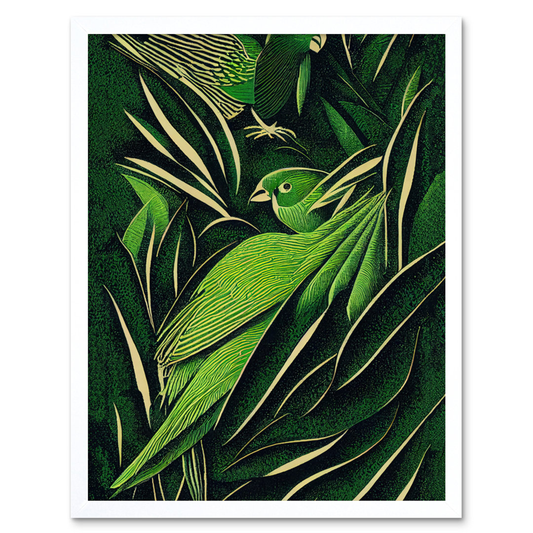 Vintage Retro Abstract Jungle Leaves Parrots - Print