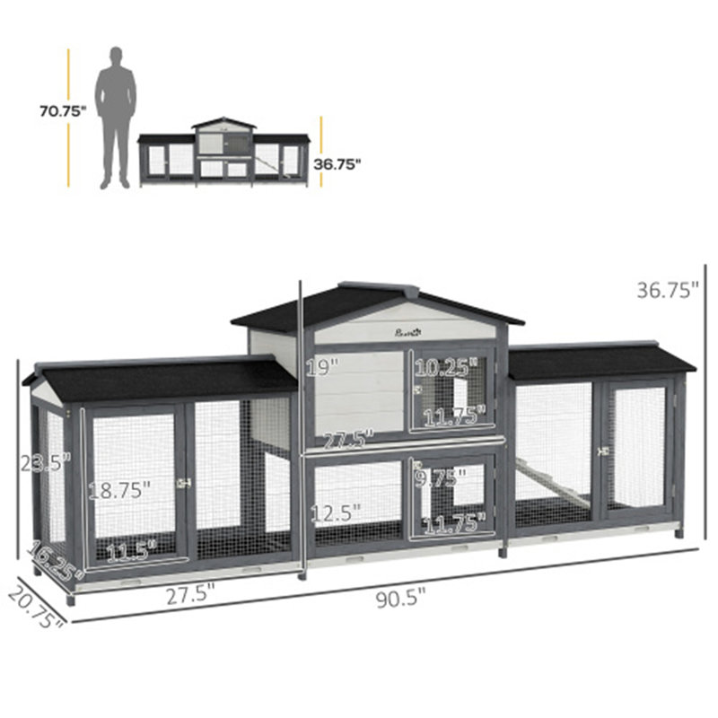 Enclos en bois avec cage à lapins, Gris