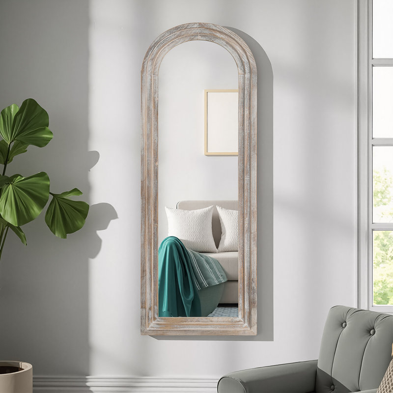 Miroir mural en bois massif 64 po H 64 po, Blanc patiné, 64 po x 21 po