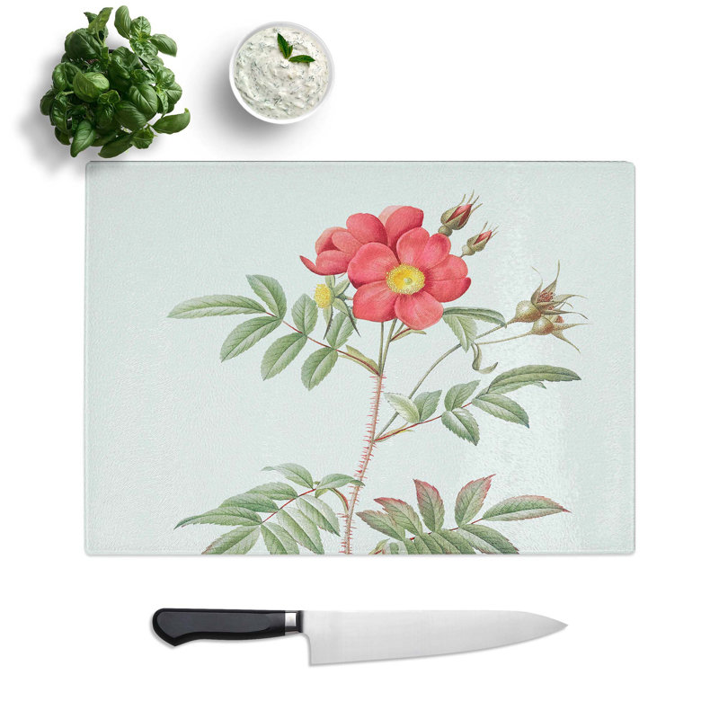 Tempered Glass Leaved Rose by Pierre-Joseph Redoute Chopping Board, 28.5 cm W x 20 cm L