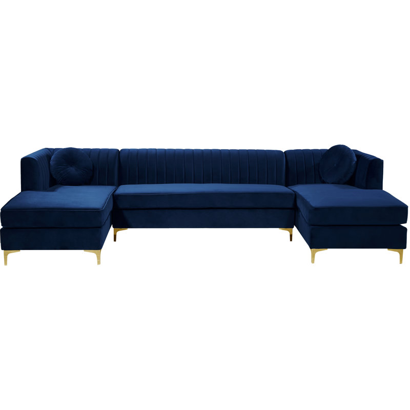 Graham 132" Wide Velvet Symmetrical Modular Sofa & Chaise, Navy Velvet