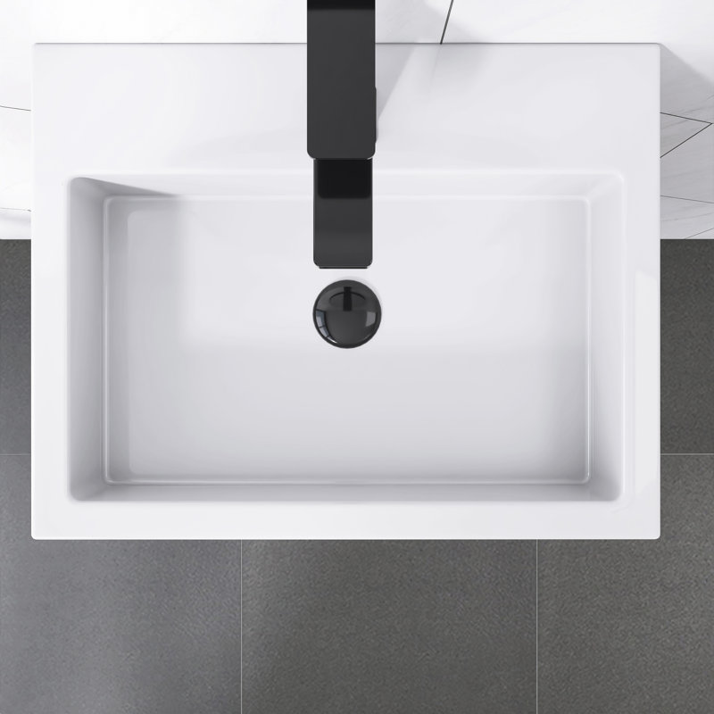 Meuble-lavabo flottant 18 po avec poignée en métal, lavabo imitation chêne et vasque intégrée en céramique