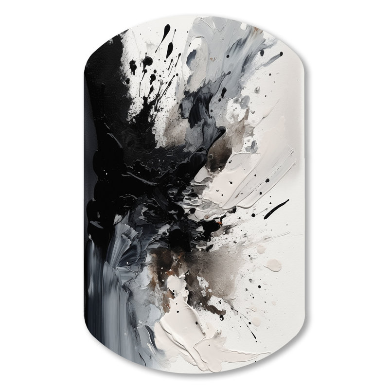 Sreeja noir texturé Splash Paint Art IV - peinture abstraite cylindrique, art mural noir asymétrique en métal