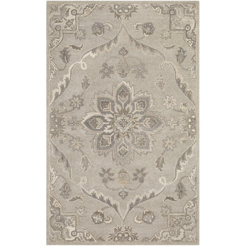 Tapis gris / beige en laine touffeté à la main Elko, Rectangle 8 pi x 11 pi