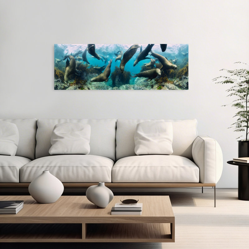 Playful Sea Lions Underwater by Andrey Narchuk - Wrapped Canvas Panoramic Print, 40.64cm H x 121.92cm W