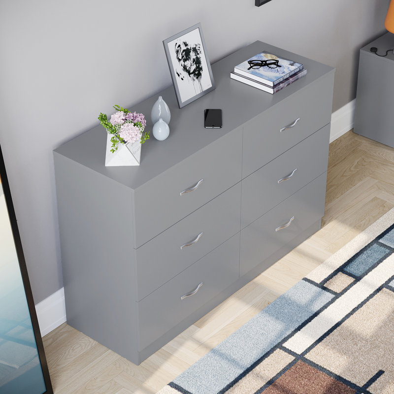 Maybery 6 - Drawer Wide Chest of Drawers, Bedroom Dresser & Storage Cabinet, Grey