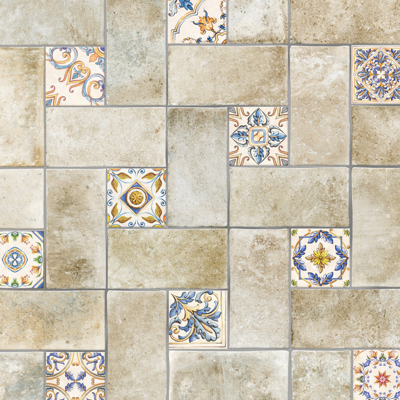 Spirale Toscana 15-7 / 8 po X 23 3/4 po Carreau de porcelaine pour plancher et mur, Beige / bleu