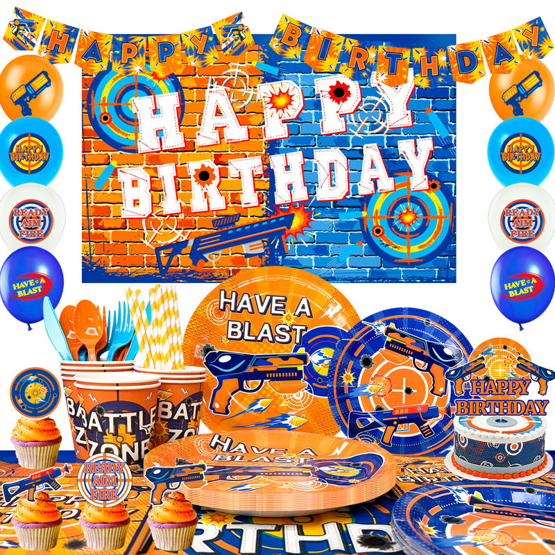 Ensemble de décorations de fête d'anniversaire Nerf, 170 pièces d'articles de fête et de vaisselle pour enfants Nerf