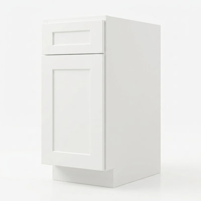 Modern Shaker Solid Wood & Plywood 1-Door 1-Drawer Base Kitchen Cabinet in White