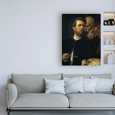 «Self Portrait with Skeleton» par Arnold Bocklin, reproduction d'art sur toile tendue