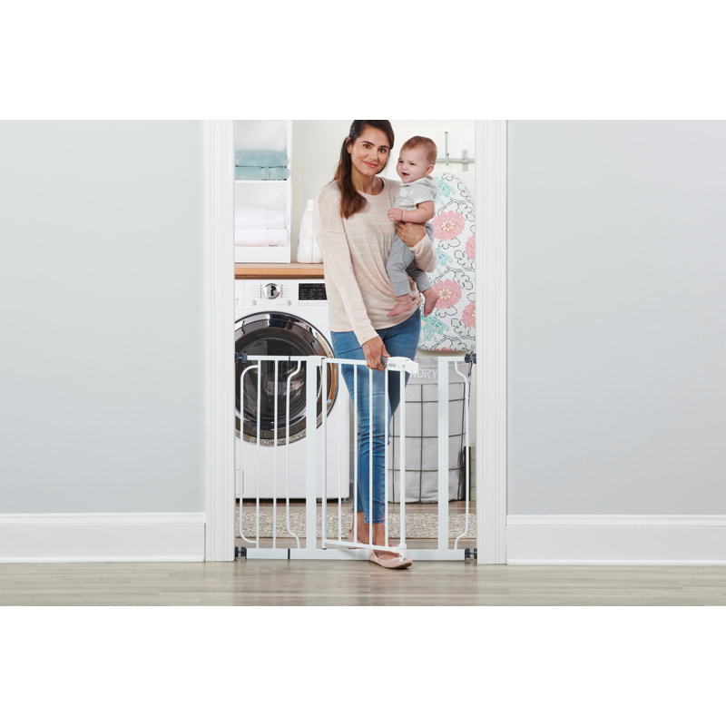 White Metal Pressure Mounted Walk Through Baby Gate