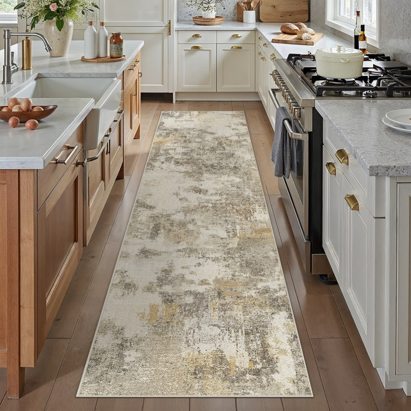 Modern Abstract Machine Washable Area Rug With Non-Slip Rubber Backing, Runner 2' x 6'