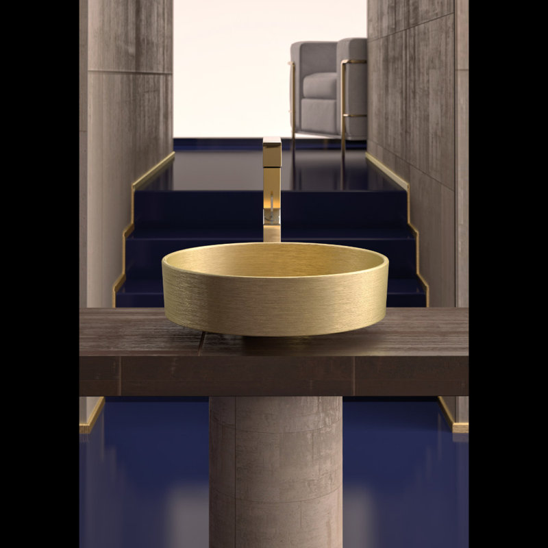 Lavabo de salle de bain vasque circulaire fait à la main Metropole, Or brossé