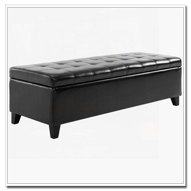 Banc de rangement capitonné en similicuir, Noir