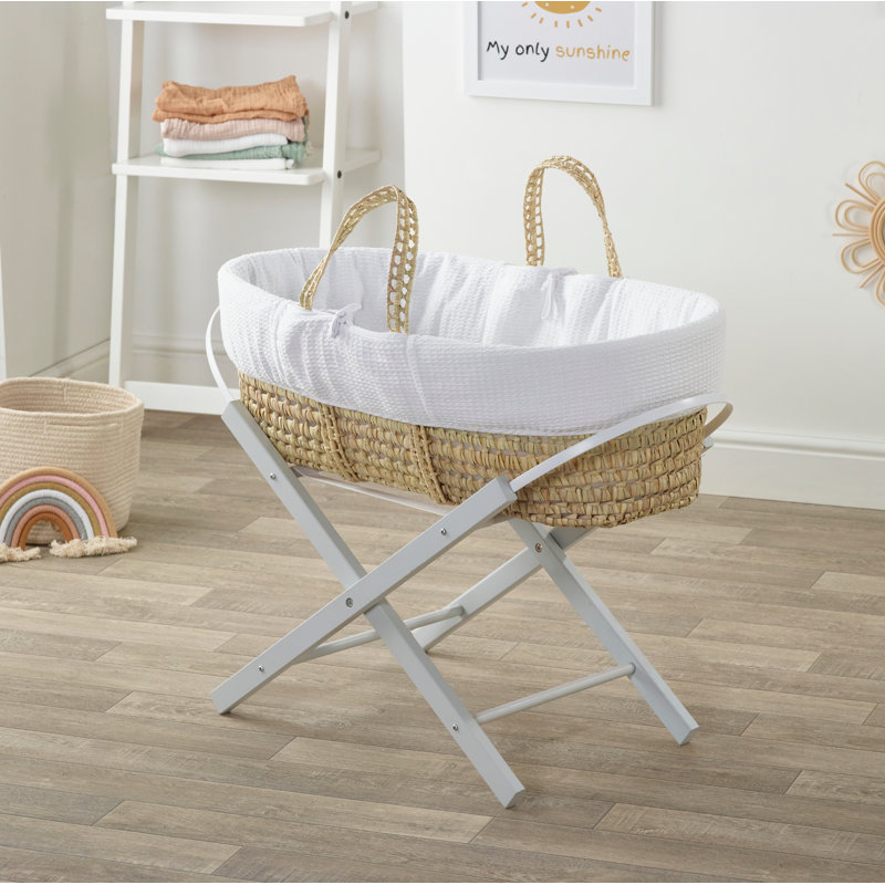 Moses Basket With Stand with Mattress, Grey, White