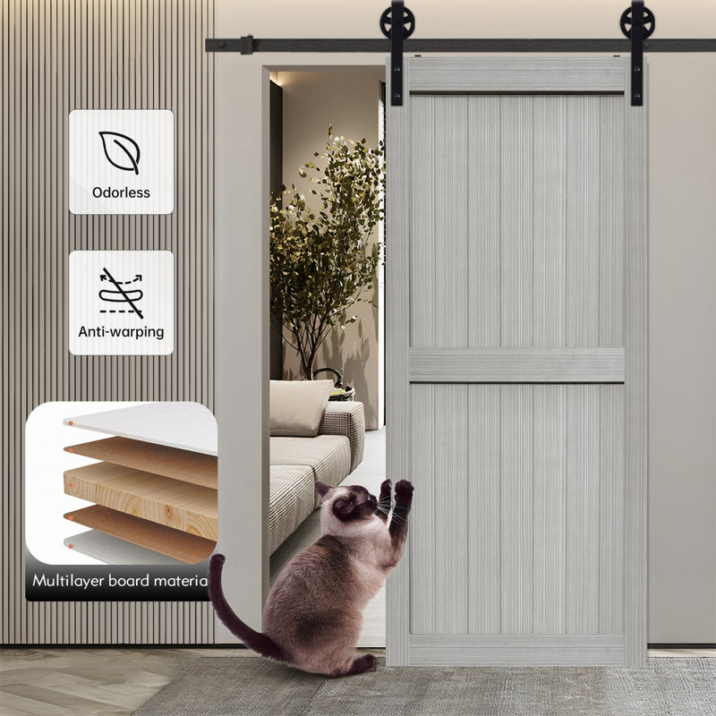 MDF Barn Door Easy Assembly -Solid Slab Covered with Water-Proof PVC Surface with Hardware Kit, 24" x 84", Gray