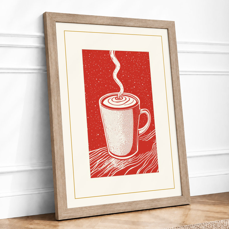 Steaming Cup Graphic Art - Framed Print, A4 - 29.7 x 21.0 cm, Oak