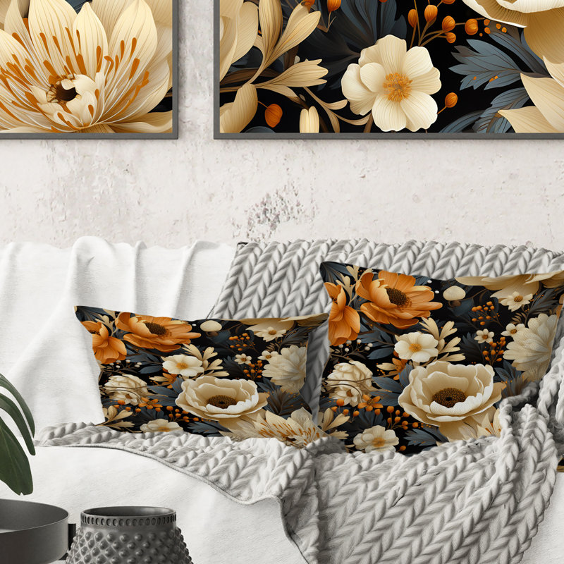 Motif de fleurs d'automne II - imprimé floral, H 16 po x l 16 po