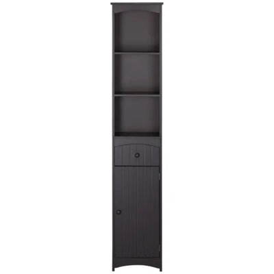Brown Freestanding Tall Bathroom Linen Storage Tower with 3-Tier Shelves & Drawer
