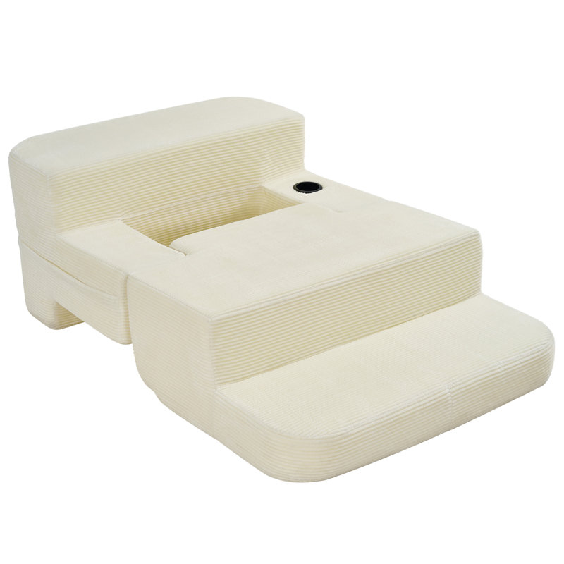 Canapé multifonctionnel à compression simple, L 41 po, Velours côtelé blanc