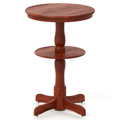 2-Tier Round High Top Table w/ Storage Shelf & Pedestal Base for Kitchen