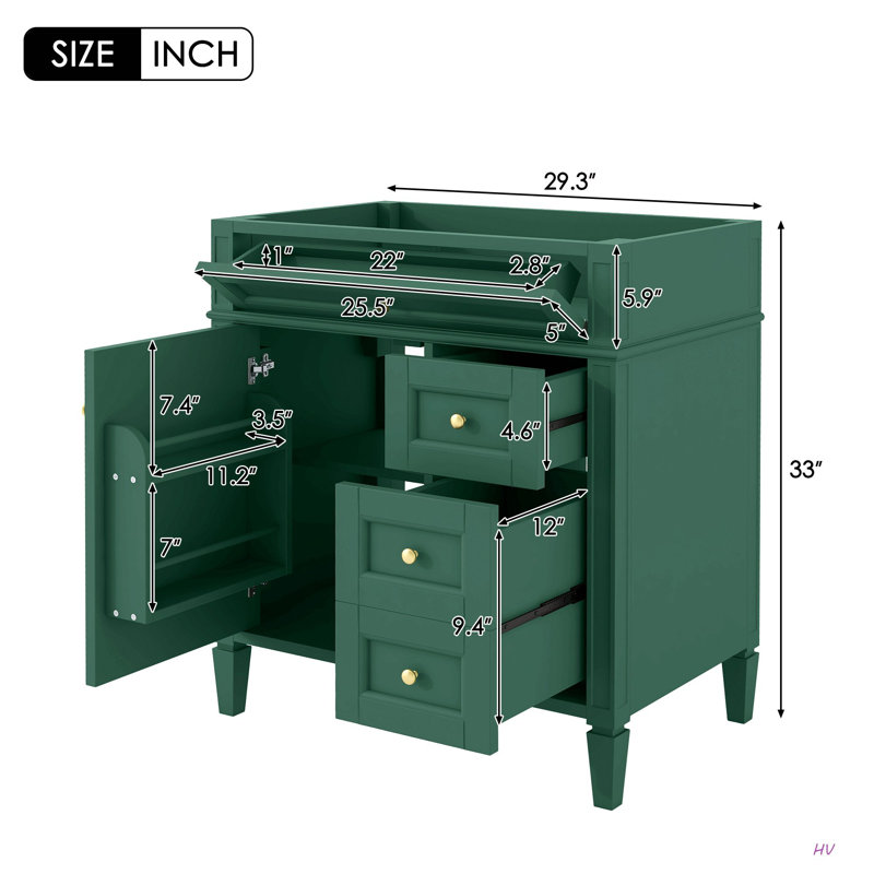Meuble-lavabo de salle de bain de 30 po sans lavabo supérieur, armoire de rangement moderne avec 2 tiroirs et un tiroir rabattable (BASSIN INCLUS)