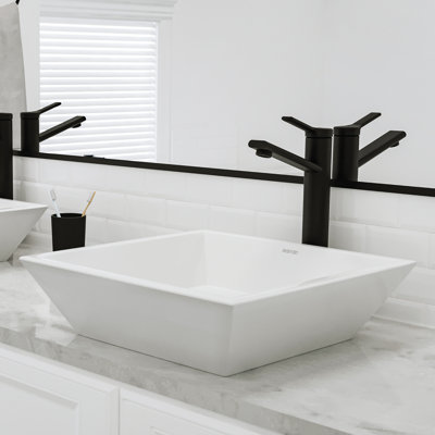 Karran Valera Lavabo de salle de bain vasque carré en porcelaine vitreuse