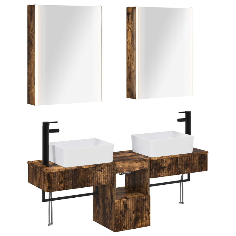 Vanity & Mirror Set, Smoked Oak