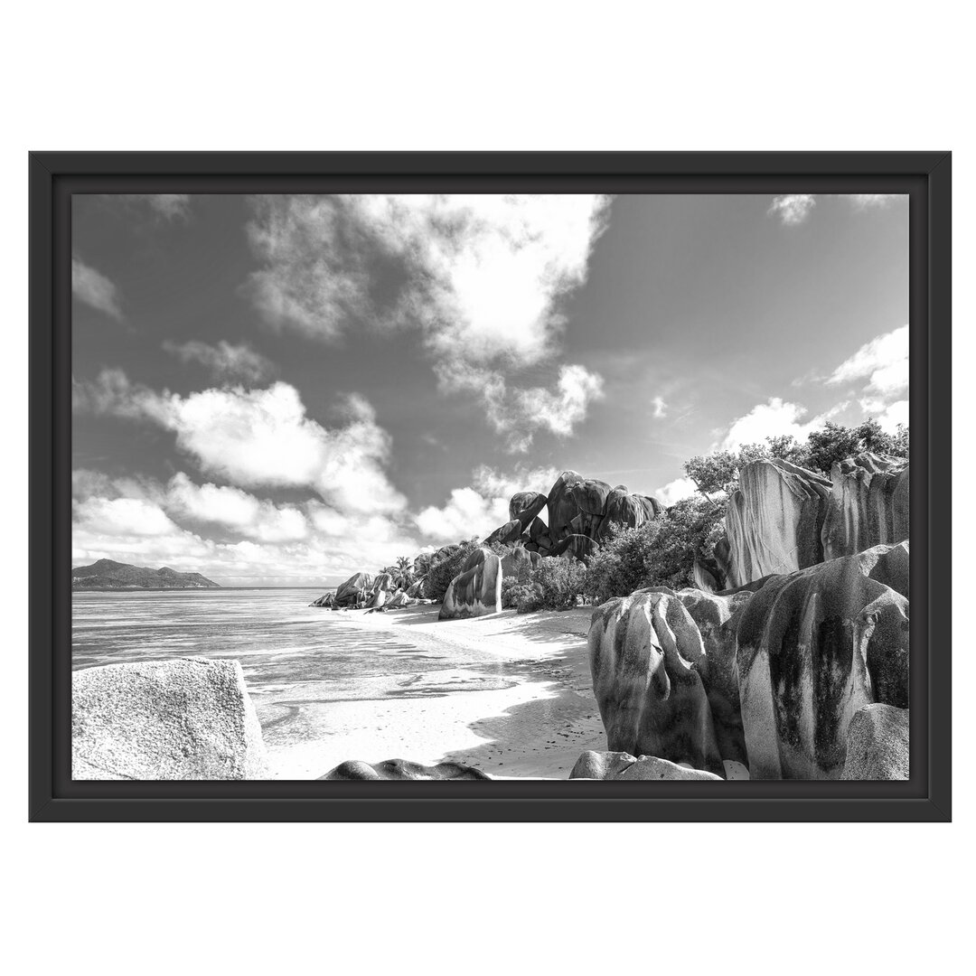 Gerahmtes Wandbild Seychellen Strand Kunst B&W