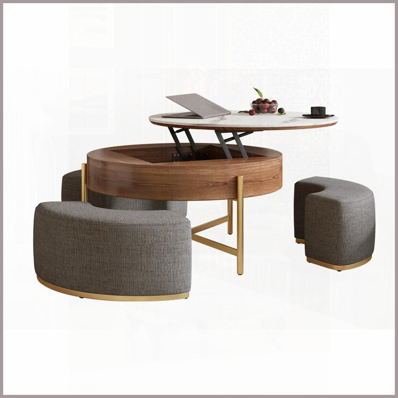 Table basse moderne à plateau relevable avec plateau en pierre frittée, repose-pieds peu encombrant et amp; Rangement caché